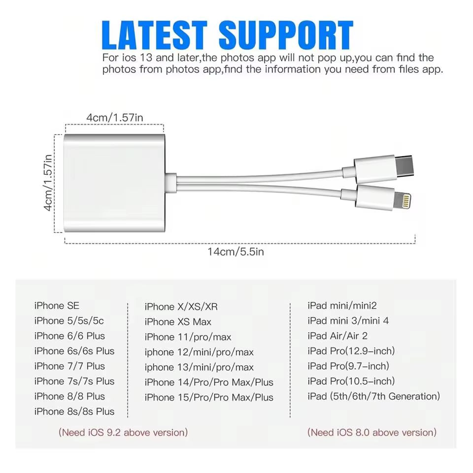 2-In-1 Card Reader, Lightning & USB-C SD/TF Card Adapter, Dual Slot Multi-Card Reader, Plug & Play for Iphone Samsung Xiaomi