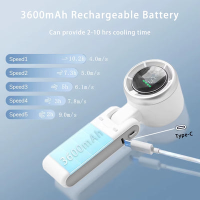 Portable Turbo Fan Mini Hanging Neck Fan 3600Mah USB Rechargeable Handheld Air Cooling Fan with 5 Gear for Summer Handheld Fan