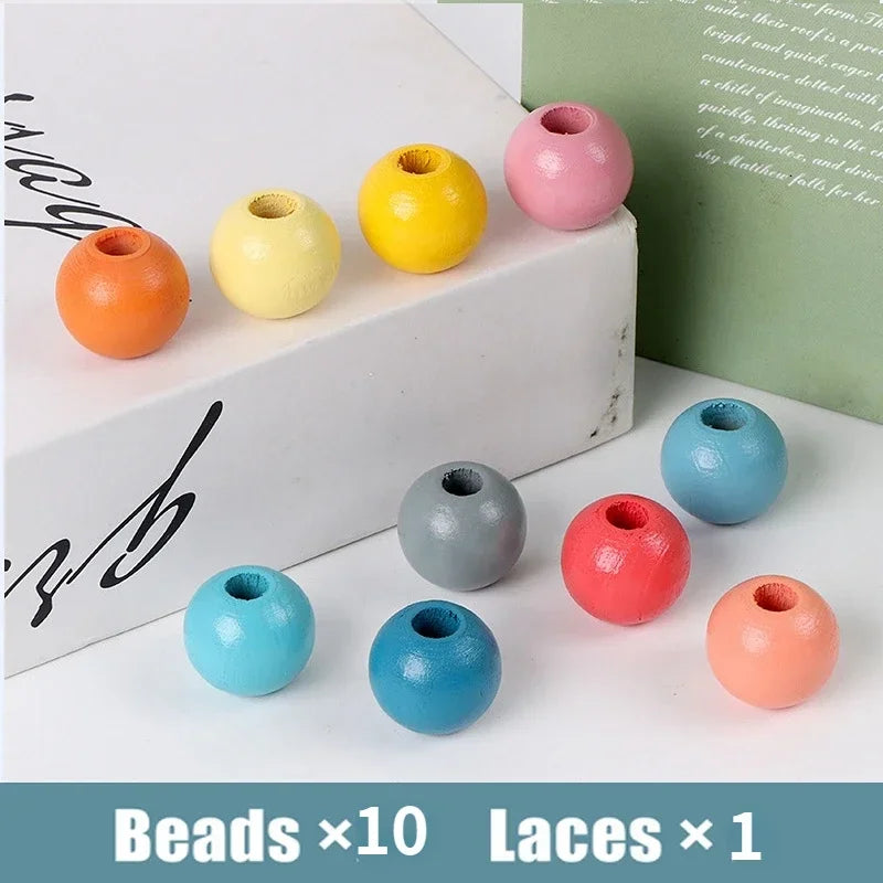 Kids Montessori Wooden Lacing Toy DIY Wooden Beads for Children Cartoon Animals Fruit Letter Digital Beads Threading Toys Gifts