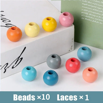 Kids Montessori Wooden Lacing Toy DIY Wooden Beads for Children Cartoon Animals Fruit Letter Digital Beads Threading Toys Gifts