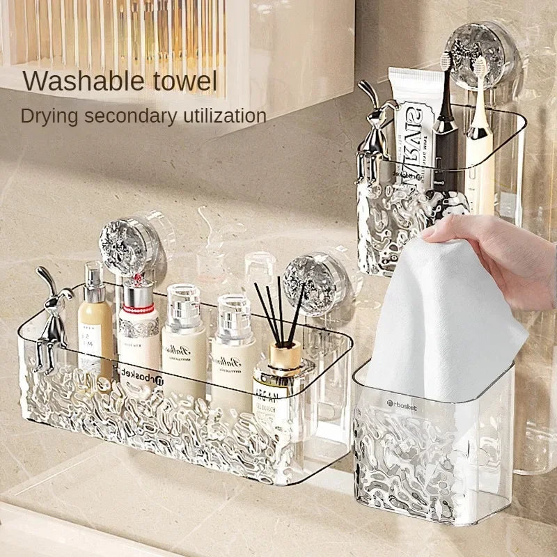 Shower Suction Cup Shelf Basket Light Glacier Pattern One Second Installation Bathroom Organizer Storage Rotating to Suck Remove