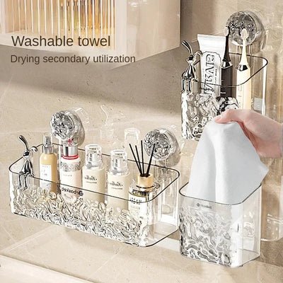 Shower Suction Cup Shelf Basket Light Glacier Pattern One Second Installation Bathroom Organizer Storage Rotating to Suck Remove