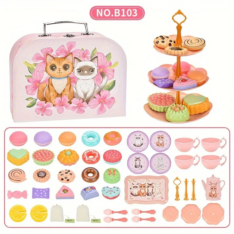 7 Afternoon Tea Sets Kid Pretend Play Toys Girls Play House Kitchen Food for Children Party/Picnic Gift Simulation Cup Cake
