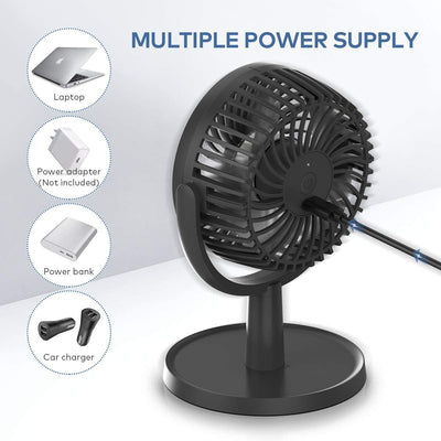 Mini Desk Fan, USB Powered Desktop Fan with 4 Speeds, Small but Powerful Strong Airflow Work Quiet, 310° Adjustment, Portable Personal Air Circulator Fan for Desktoptable Office Bedroom-Black