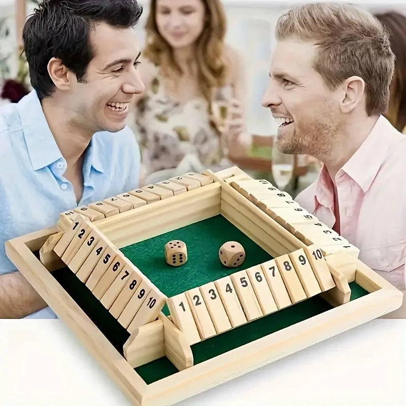 Classic 4 Sided Wooden Board Game with 2 Dice and Shut-The-Box Instructions, Classics Tabletop Version and Pub Board Game