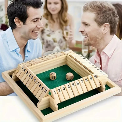 Classic 4 Sided Wooden Board Game with 2 Dice and Shut-The-Box Instructions, Classics Tabletop Version and Pub Board Game