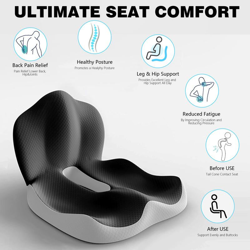 Ergonomic Seat Cushion with Lumbar Support Memory Foam Non-Slip Washable Skin-Friendly Cover for Sciatica Back Pain Relief Car Travel Wheelchair
