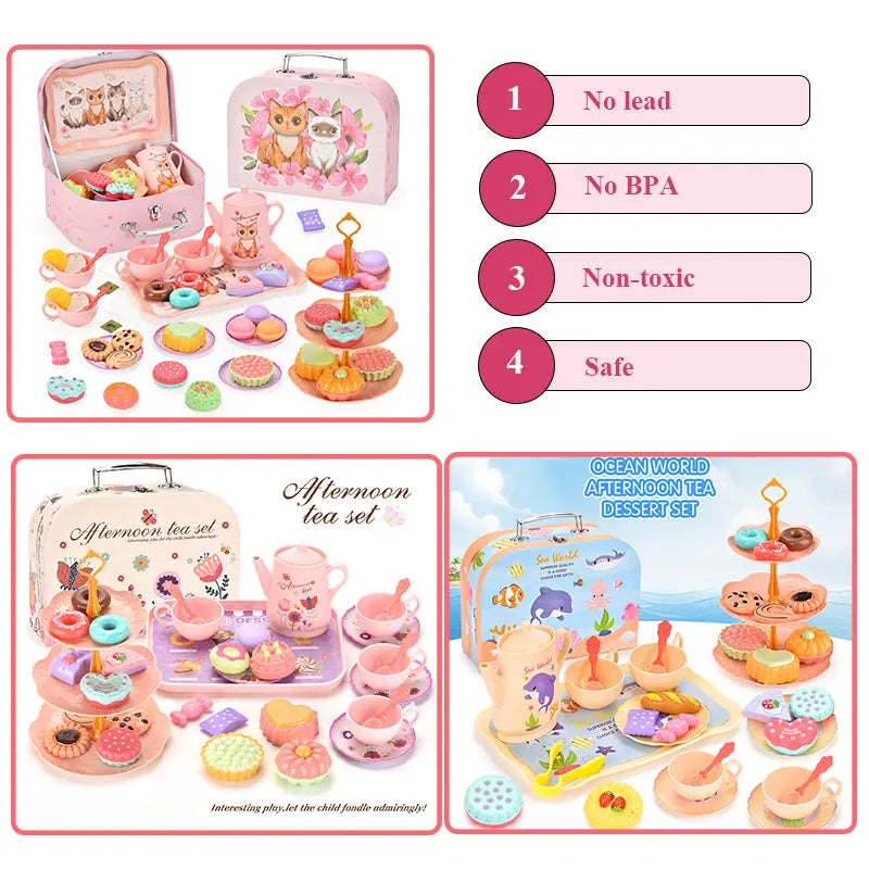 7 Afternoon Tea Sets Kid Pretend Play Toys Girls Play House Kitchen Food for Children Party/Picnic Gift Simulation Cup Cake