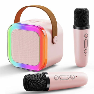 Mini Karaoke Machine with Microphone Sound System, Portable Karaoke Machine with 2 Wireless Microphones, Birthday Gifts for Girls and Children Aged 4-12, Family Gatherings Mini Karaoke