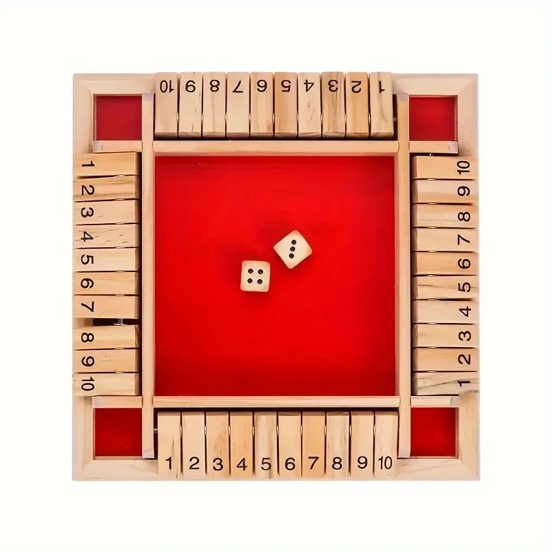 Classic 4 Sided Wooden Board Game with 2 Dice and Shut-The-Box Instructions, Classics Tabletop Version and Pub Board Game