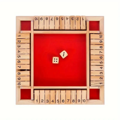 Classic 4 Sided Wooden Board Game with 2 Dice and Shut-The-Box Instructions, Classics Tabletop Version and Pub Board Game