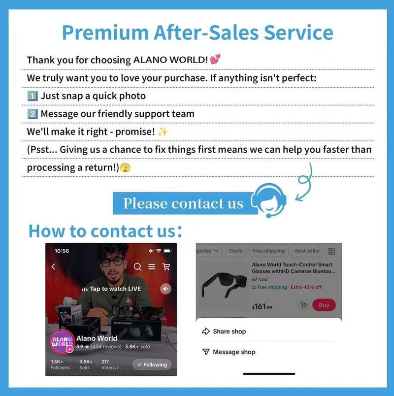 Alano World Touch-Control Smart Glasses with HD Cameras, Bluetooth Voice Communication, Lightweight Design, Dual Interchangeable Lenses, Day/Night Switch, and Surround Sound Speakers