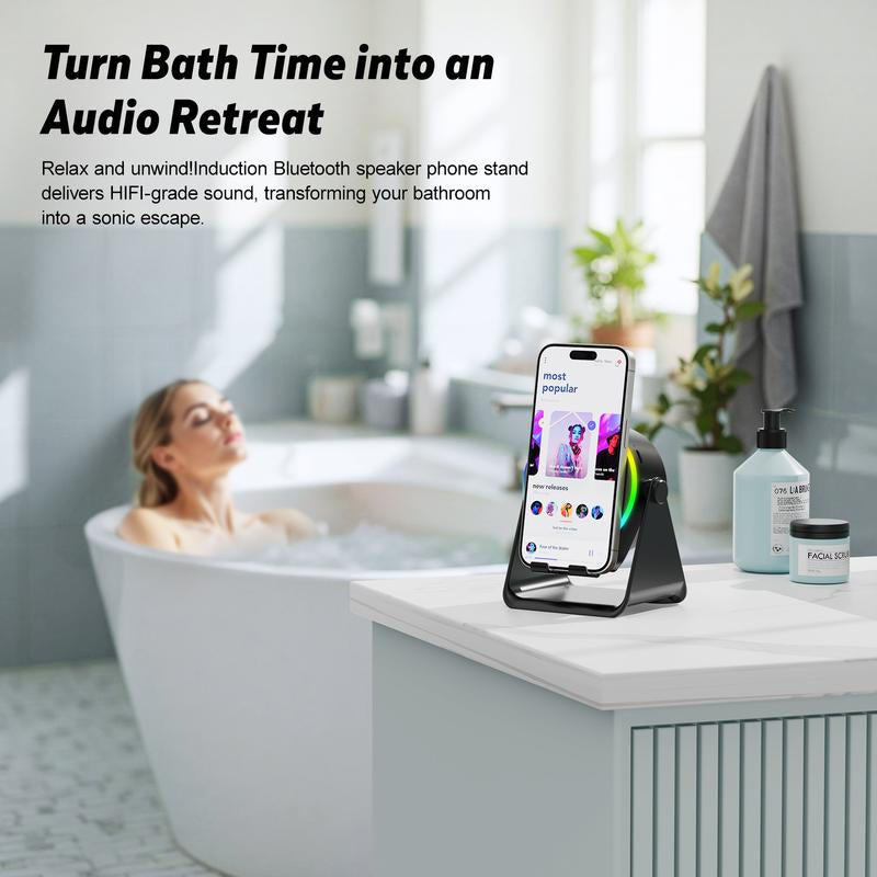 GIM Wireless Induction Audio Bluetooth Speaker, Cellphone Holder,Mobile Tablet Stand with Colorful Ambient Light,Gifts for Friend, Family