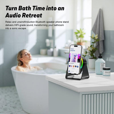 GIM Wireless Induction Audio Bluetooth Speaker, Cellphone Holder,Mobile Tablet Stand with Colorful Ambient Light,Gifts for Friend, Family