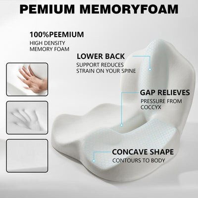 Ergonomic Seat Cushion with Lumbar Support Memory Foam Non-Slip Washable Skin-Friendly Cover for Sciatica Back Pain Relief Car Travel Wheelchair