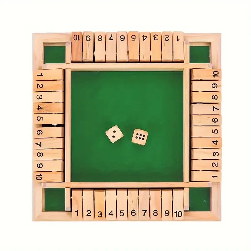 Classic 4 Sided Wooden Board Game with 2 Dice and Shut-The-Box Instructions, Classics Tabletop Version and Pub Board Game