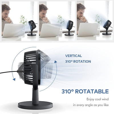 Mini Desk Fan, USB Powered Desktop Fan with 4 Speeds, Small but Powerful Strong Airflow Work Quiet, 310° Adjustment, Portable Personal Air Circulator Fan for Desktoptable Office Bedroom-Black