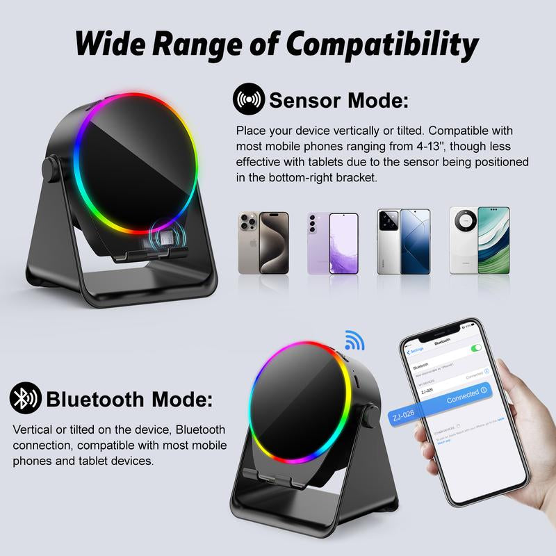 GIM Wireless Induction Audio Bluetooth Speaker, Cellphone Holder,Mobile Tablet Stand with Colorful Ambient Light,Gifts for Friend, Family