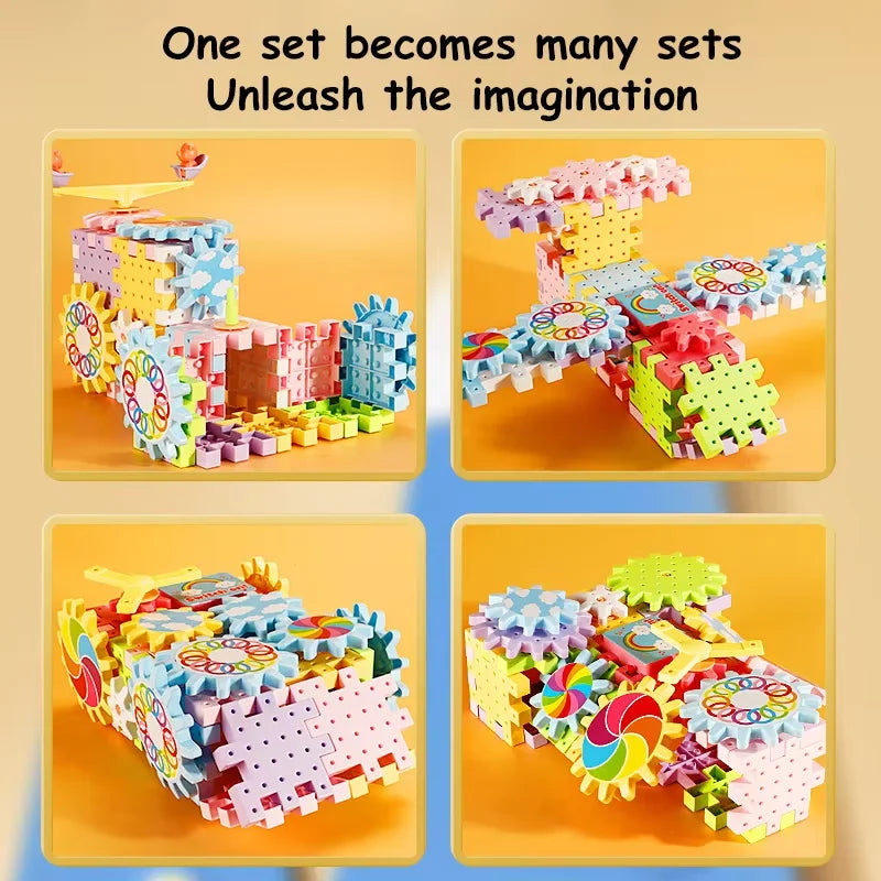 Electric Track Gears Building Blocks Puzzle Toy Model Plastic Kid House Educational Construction Toys for Children Birthday Gift
