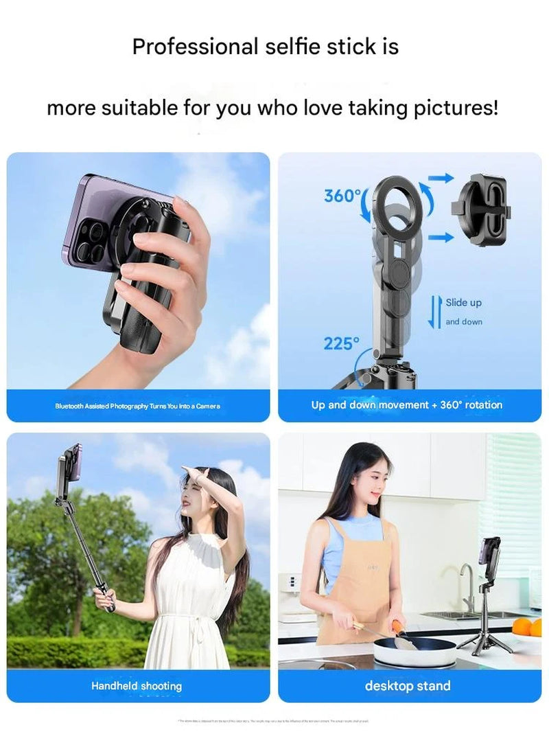 4-in-1 Multifunctional Selfie Stick with Wireless Remote Control, Magnetic Cell Phone Clip, and 360° Rotation