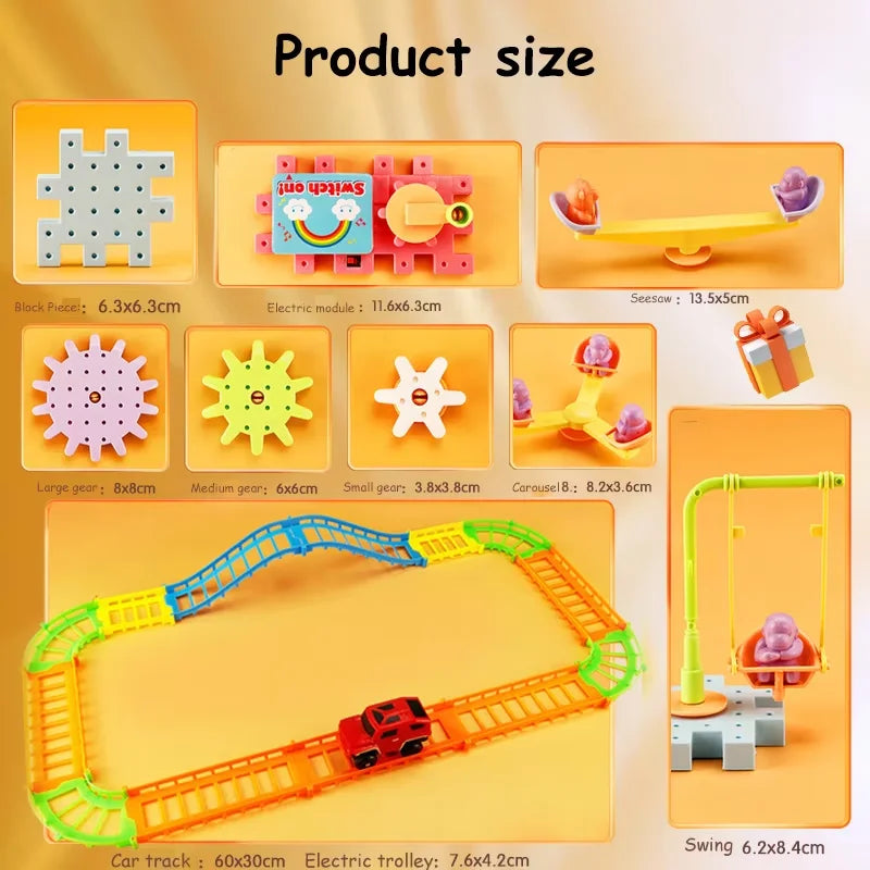 Electric Track Gears Building Blocks Puzzle Toy Model Plastic Kid House Educational Construction Toys for Children Birthday Gift