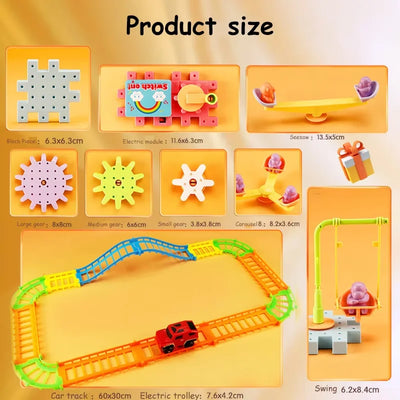 Electric Track Gears Building Blocks Puzzle Toy Model Plastic Kid House Educational Construction Toys for Children Birthday Gift