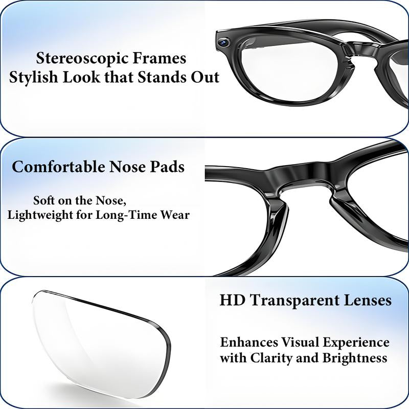 Alano World Touch-Control Smart Glasses with HD Cameras, Bluetooth Voice Communication, Lightweight Design, Dual Interchangeable Lenses, Day/Night Switch, and Surround Sound Speakers