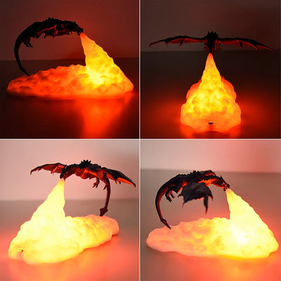 3D Printed Fire Dragon Lights, LED USB Rechargeable Desktop Lamp for E-Sport Child Gifts Murder Mystery Game Camping Gaming Deco