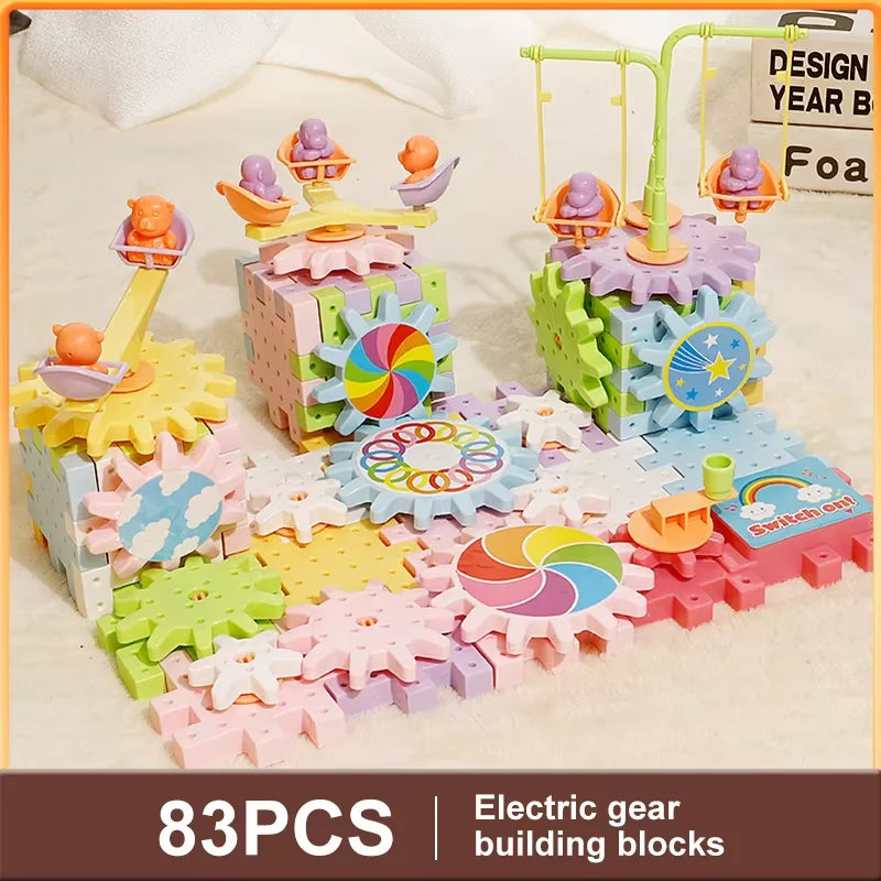 Electric Track Gears Building Blocks Puzzle Toy Model Plastic Kid House Educational Construction Toys for Children Birthday Gift