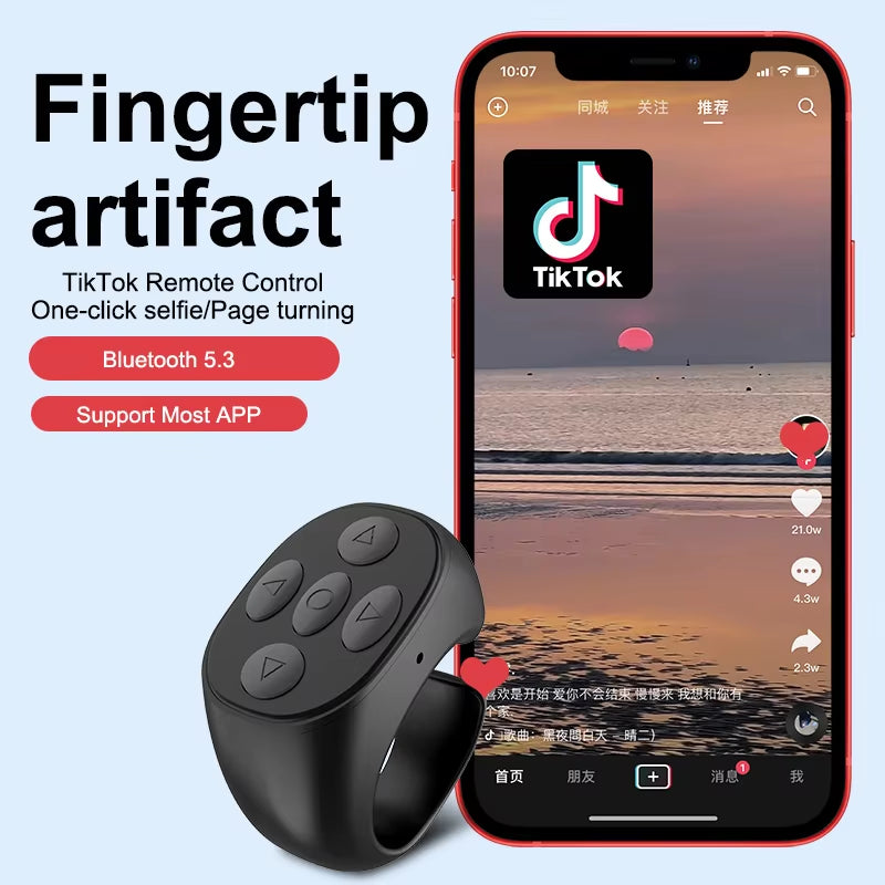 2025 Bluetooth Tiktok Remote Control Ring Gadget Flipping Selfie Fingertip Controller Give Likes 4 Buttons 10M for Iphone Xiaomi