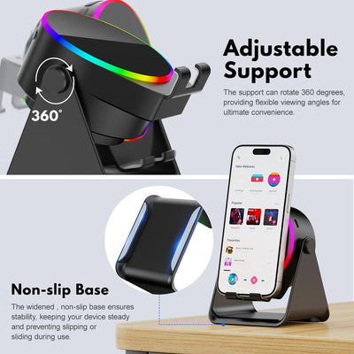 GIM Wireless Induction Audio Bluetooth Speaker, Cellphone Holder,Mobile Tablet Stand with Colorful Ambient Light,Gifts for Friend, Family