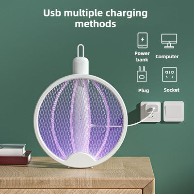 Multifunctional Electric Mosquito Swatter - Lightweight, Foldable, USB Type-C, Versatile Stand or Hang Design, Silent Mosquito Repellent for Home and Camping in Summer