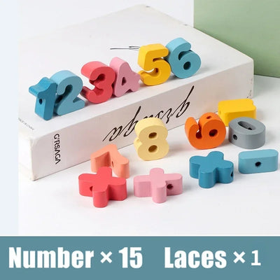 Kids Montessori Wooden Lacing Toy DIY Wooden Beads for Children Cartoon Animals Fruit Letter Digital Beads Threading Toys Gifts