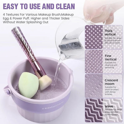 Makeup Brush Cleaner Mat 3 in 1 Silicone Washing Bowl with Brushes Scrubber Foldable Powder Puff Cosmetic Sponge Drying Tools