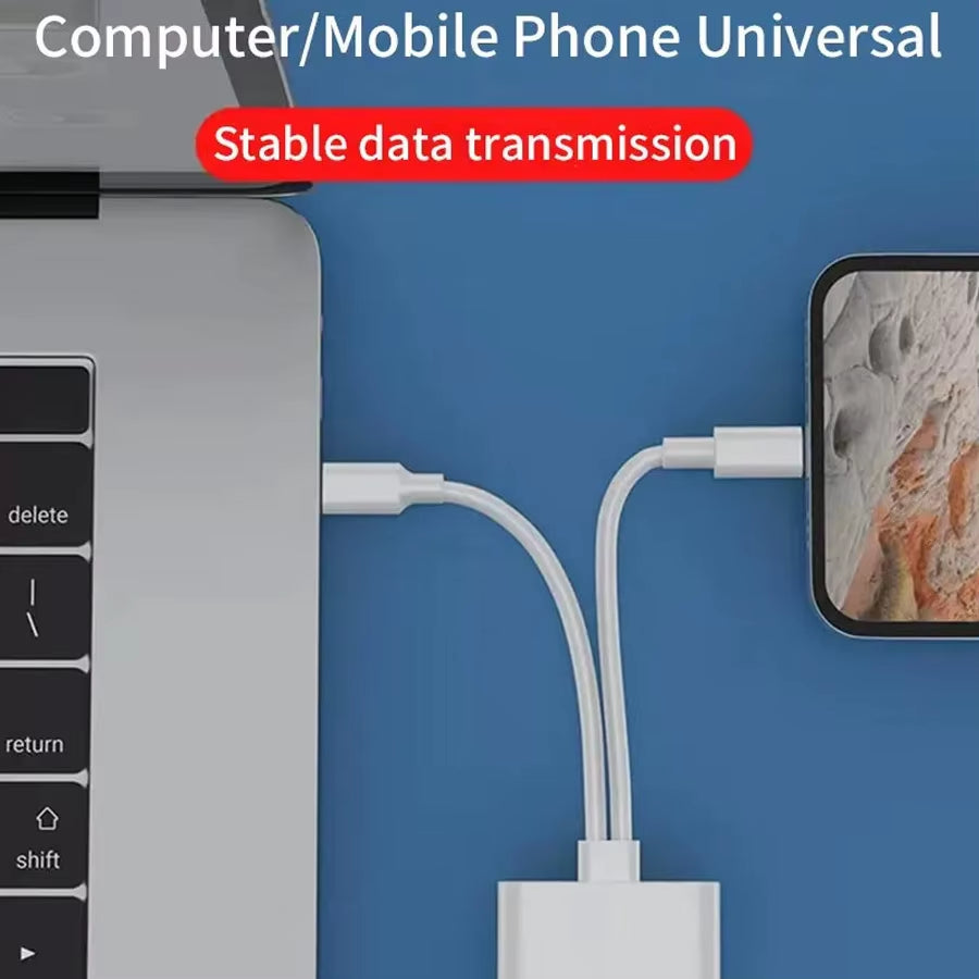 2-In-1 Card Reader, Lightning & USB-C SD/TF Card Adapter, Dual Slot Multi-Card Reader, Plug & Play for Iphone Samsung Xiaomi