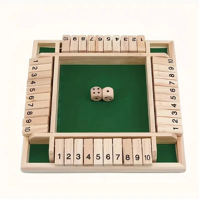Classic 4 Sided Wooden Board Game with 2 Dice and Shut-The-Box Instructions, Classics Tabletop Version and Pub Board Game